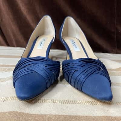 Nina Blakely Satin Pump Heels Size 7.5  Navy Blue 