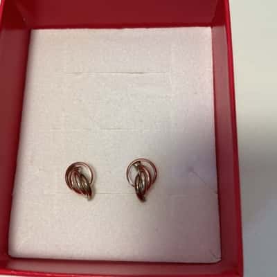 375 Tri - Gold Timeless Knot Stud Earrings 