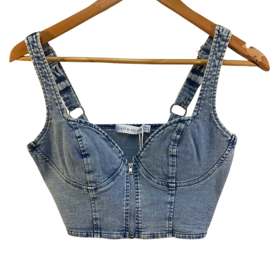 BNWT Saints + Secrets Womens Size 12 Cropped Denim Top Blue 