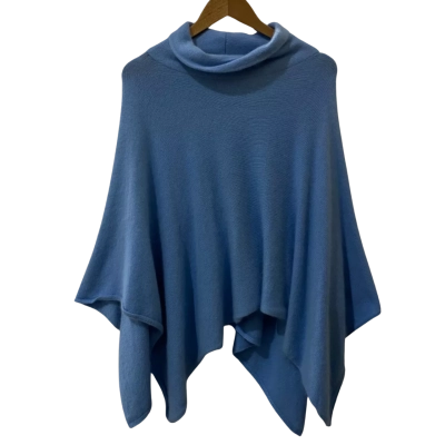 Carla Zampatti Womens One Size Roll Neck Poncho Light Blue 