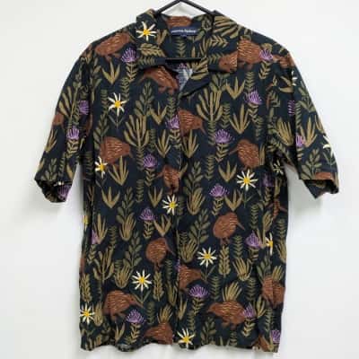 Princess Highway Mens Blue/Kiwi Patterned Short Sleeve Shirt Size M