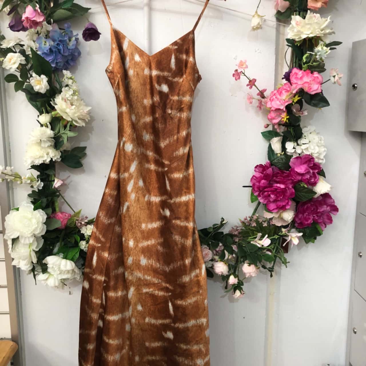 slim fit dress slacks Reformation Pernille Silk Peach Tie Shoulder V-Neck Maxi Gown – The Closet  New York