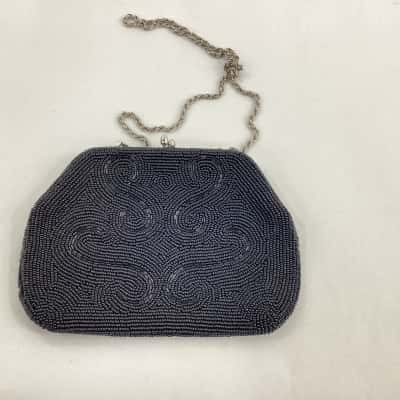 Vintage Black Beaded Womens Handbag 