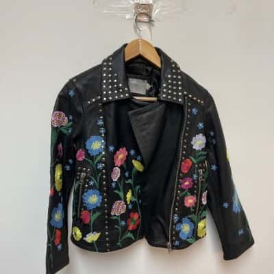 ASOS Womens  Size 4 Leather Jacket Black  / Floral / Multicoloured 