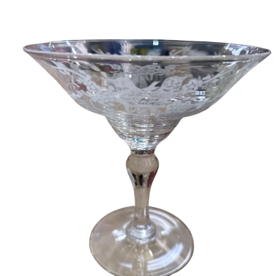 Vintage Stuart Crystal Glass Comport - Etched Flowers & Birds - 6.75" High