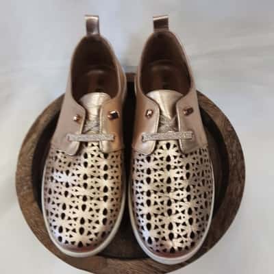 Taking Shape size 38 perforated champagne metallic leather sneaker style shoe