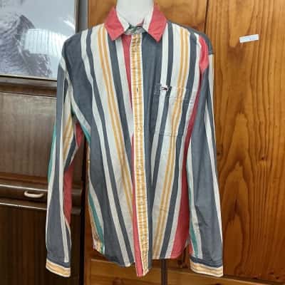 Tommy Jeans Mens  Size L Polo Shirt Blue / Red / Striped / White / Yellow 