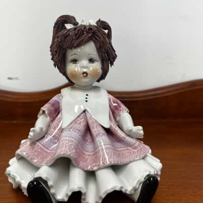 VTG Signed Lino Zampiva Italy Spaghetti Hair Porcelain Doll Figurine