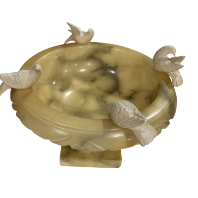 Vintage Alabaster Marble Birdbath W/ 4 Birds 