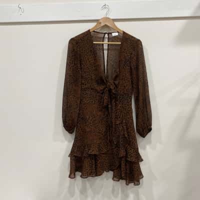 Sheike Womens  Size 8 Long Sleeve Dress Black  / Brown 