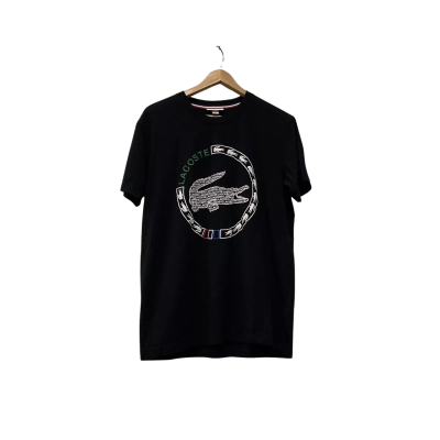 Lacoste Mens  Size L Short Sleeve T-shirt Black  / White 