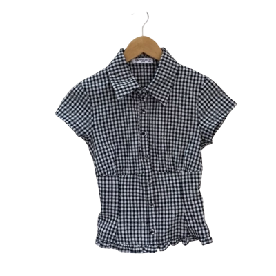 Princess Polly Womens  Size 6 Short Sleeve Shirt Black  / Gingham 