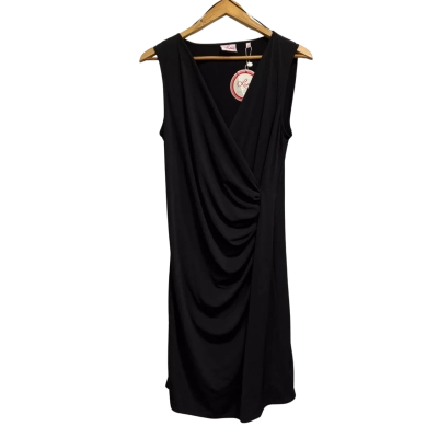 Leona, Womens, Size 10, black dress with a deep v-cut and gathering to one side