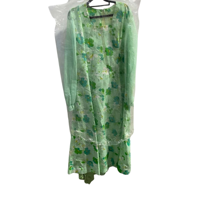 2 Piece Vintage 1970s Womens  Size L / M Maxi Dress Floral / Green with Maxi Underslip HANDMADE  WAIST 100 cm 