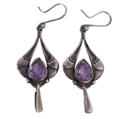  Womens 925 Silver dangle earrings with tear drop amethyst gemstone 