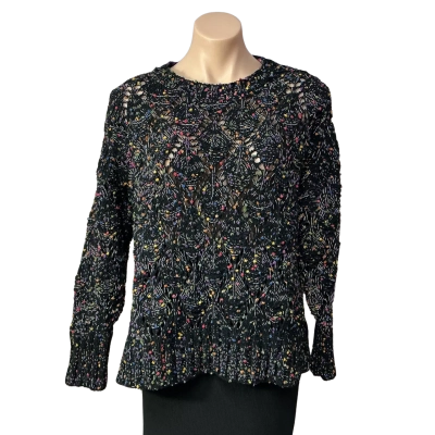 Miracle Womens Size M / L Black / Multicoloured Knitted Pattern Crew Neck Jumper