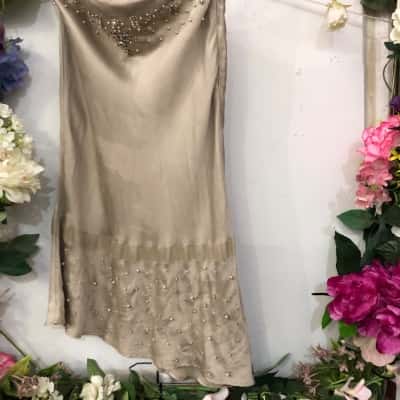 Alannah Hill Size 10 Asymmetrical Hemline, Beige Silk