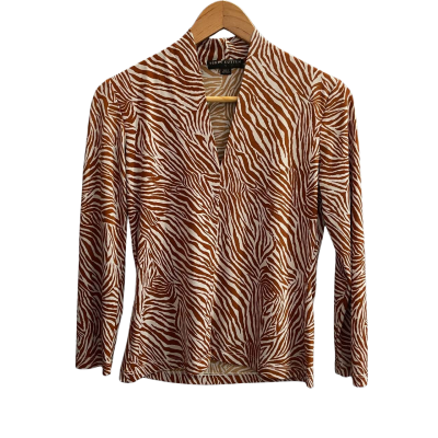 Perri Cutten Womens Size S Long Sleeve Top Animal print / Burnt Orange / Off White 