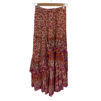 Talisman Womens  Size S Maxi Skirt / Ruffled Hemline Skirt / Tiered Skirt Multicoloured / Peach / Purple 