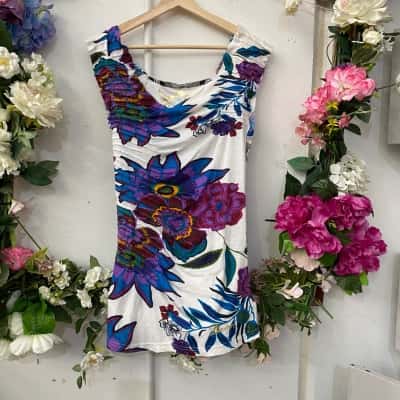Desigual Womens  Size S Mini Dress Floral / White 