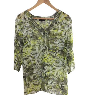 Marco Polo Womens  Size 12 3/4 Sleeve Top Black  / Green / White 