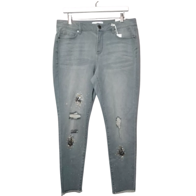 Lane Bryant Women's  Size 14 Grey Distressed Bedazzled Skinny Jeans