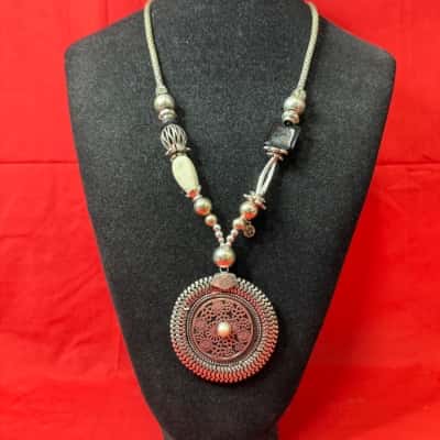 Oxidized Silver Tone Bohemian Statement Necklace
