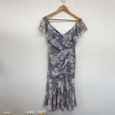 Forever New Sheer Ivory Floral Azalea Petite Ruched Maxi Dress Size 8 