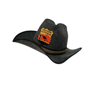 Grey Western Cowboy Hat with WA Emblem & Gold-Black Band #WesternAustralia #CowboyHat #OutbackStyle