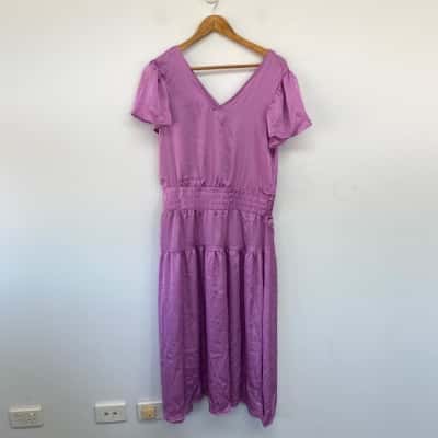 Katies Lavender Satin Short Sleeve Midi Dress  Size 10 