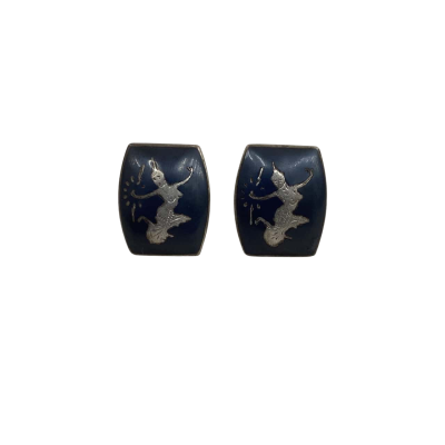 Vintage Silver Thai Dancer Mens Cufflinks Stamped Siam Sterling 