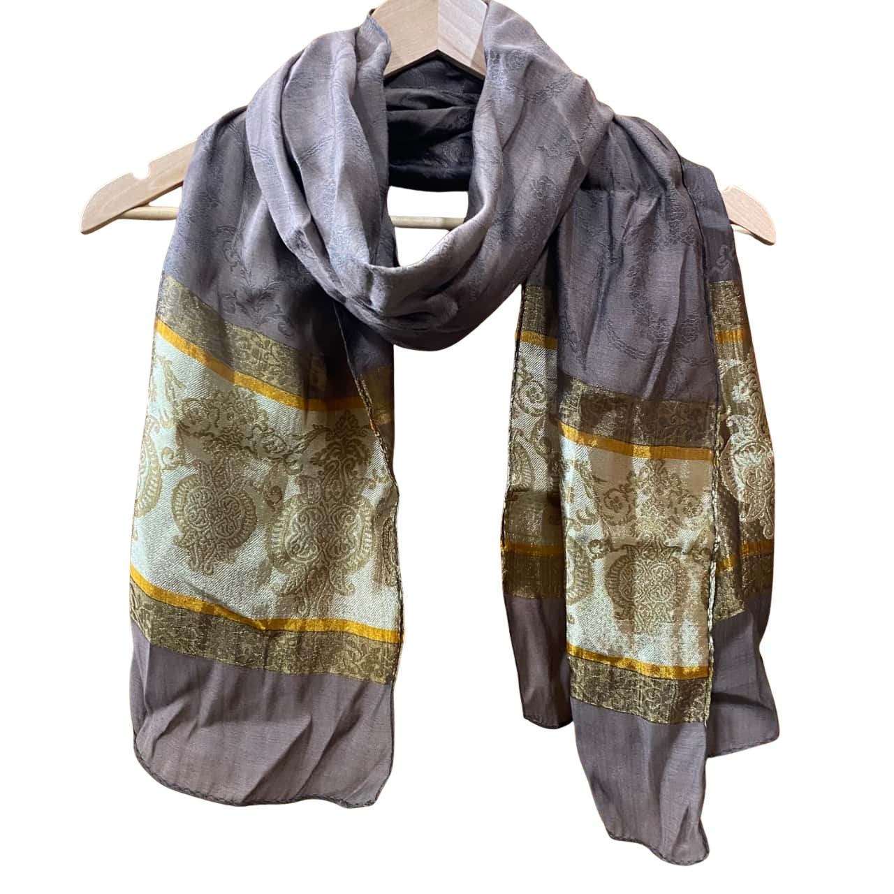 Brown - Bagh Block Print Modal Silk Brooch Scarf 73