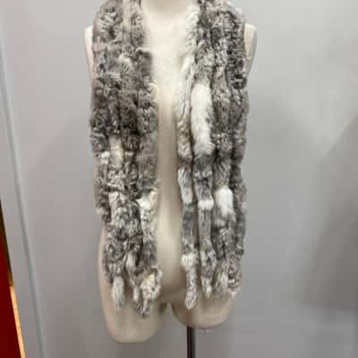  Womens Real Fur Strip Scarf Natural 