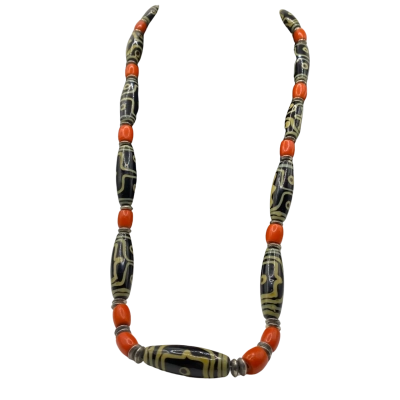  Womens Beaded Necklace Black  / Cream / Red 