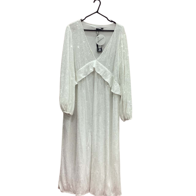 Boohoo Womens Size 22 Plus White Sequin Ruffle Midi Dress 