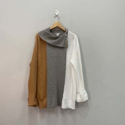 Rockmans Womens  Size XXL Knit Jumper Brown / Grey / White 