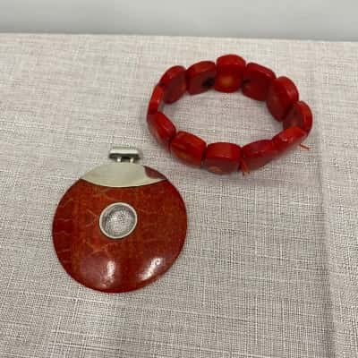 Unbranded Women's Bracelet + Pendant Red Costume Jewellery 