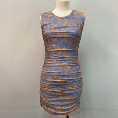 Neon Hart Womens  Size XS Bodycon Dress Blue / Orange / Pattern 