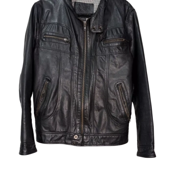 100% Leather Black jacket Size S 