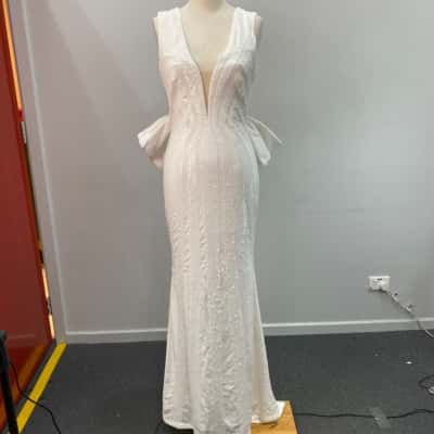 Rebecca Valance Womens  Slinky Sequins Size 10 Wedding Dress - Ivory 