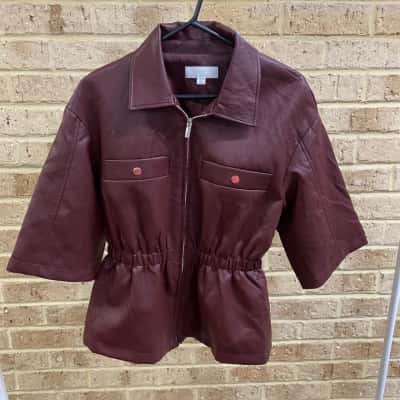 Zara Womens  Size M Faux Leather Blazer Burgundy 