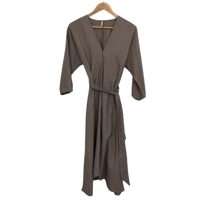 Mango Suit Womens  Size S 3/4 Sleeve Dress Midi Dress Beige / Gingham / Multicoloured 