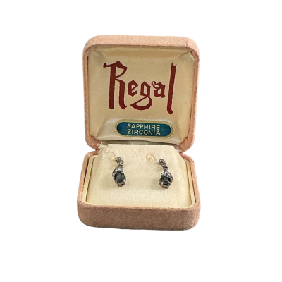  Womens Vintage Sapphire and Sterling silver drop Earrings Navy Blue / Silver 