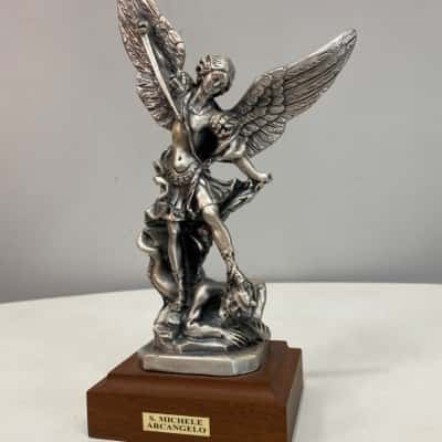 St Michael Archangel Metal on wood base Statue - 230 x 130m