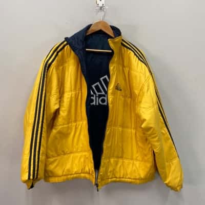Adidas Reversible Mens  Size M Puffer Jacket Blue Side one & Yellow Side two 