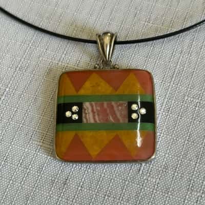 Women’s 925 Silver Reversible Pendant Cord Necklace (B11)