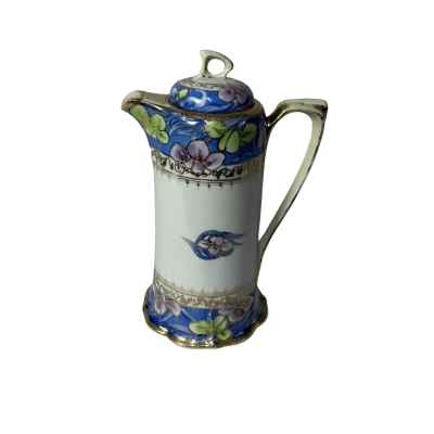 Vintage Nippon White / Pink / Blue Hand-painted floral Design Porcelain Chocolate Pot