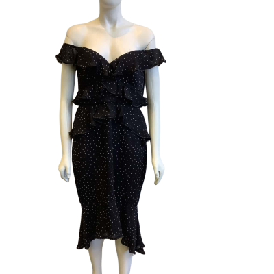 BNWT Bariano Women's Size 16 Giselle Off Shoulder Dress Black Polka Dot