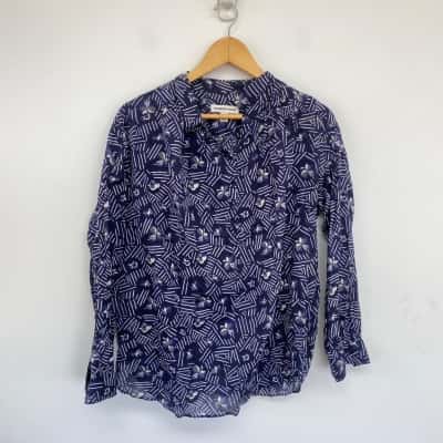 Country Road Navy Blue Print Long Sleeve Shirt  Size S 