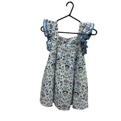 BNWT Kids Rachel Zoe Blue Paisley Print Dress With Ruffled Sleeves Size 7 